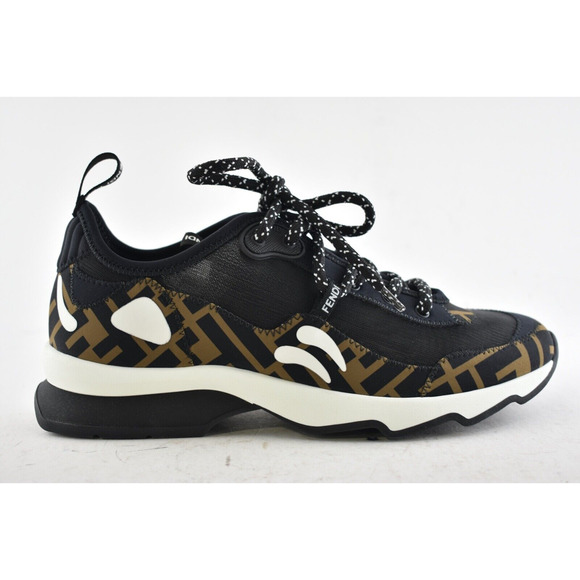 Fendi Freedom Logo Black Brown White FF Zucca Low Top Tie Trainer Sneaker 36.5 - Picture 3 of 11